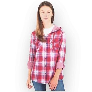Boston Traders Women’s Hooded Shirt Jacket, Magenta & Red, Size XS 351XS